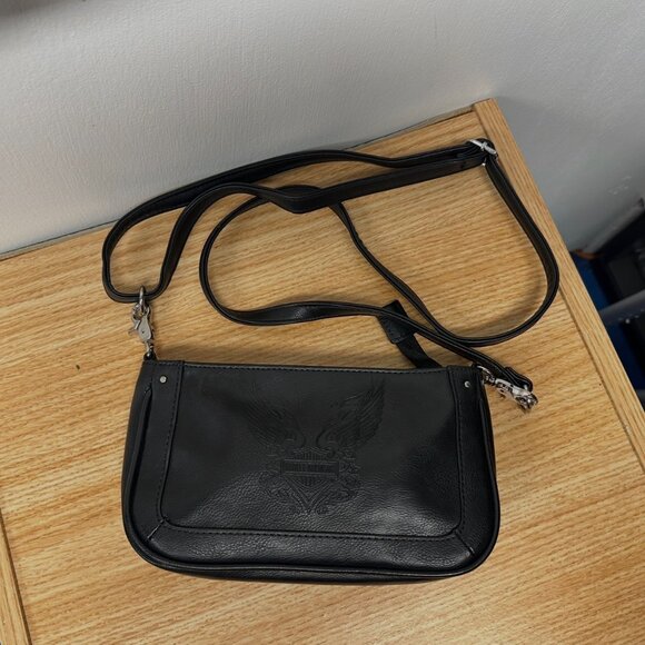 Leather Harley Davidson Winged Logo Black Crossbody Purse - Picture 1 of 6